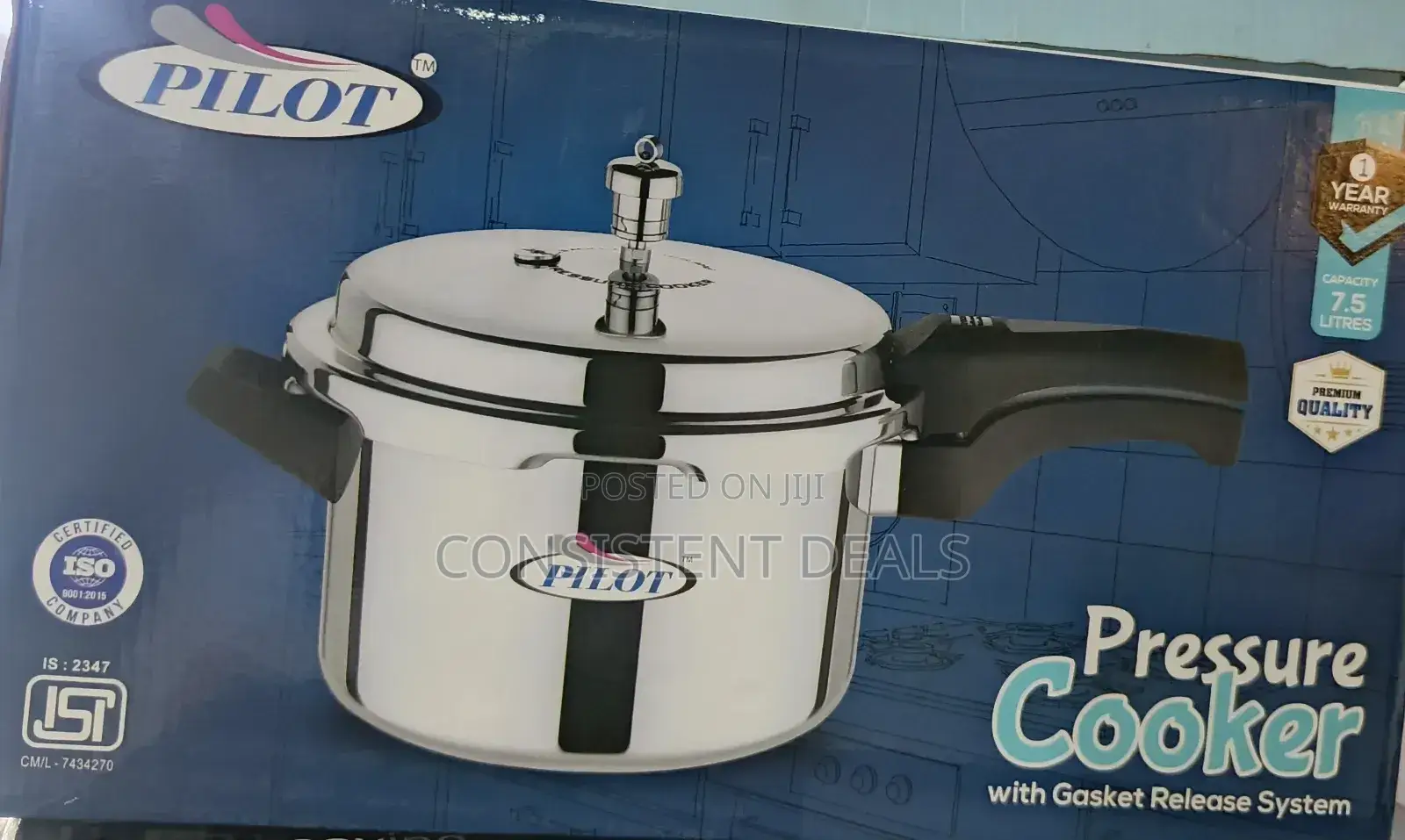 Pilot 7.5L Stainless Steel Pressure Cooker