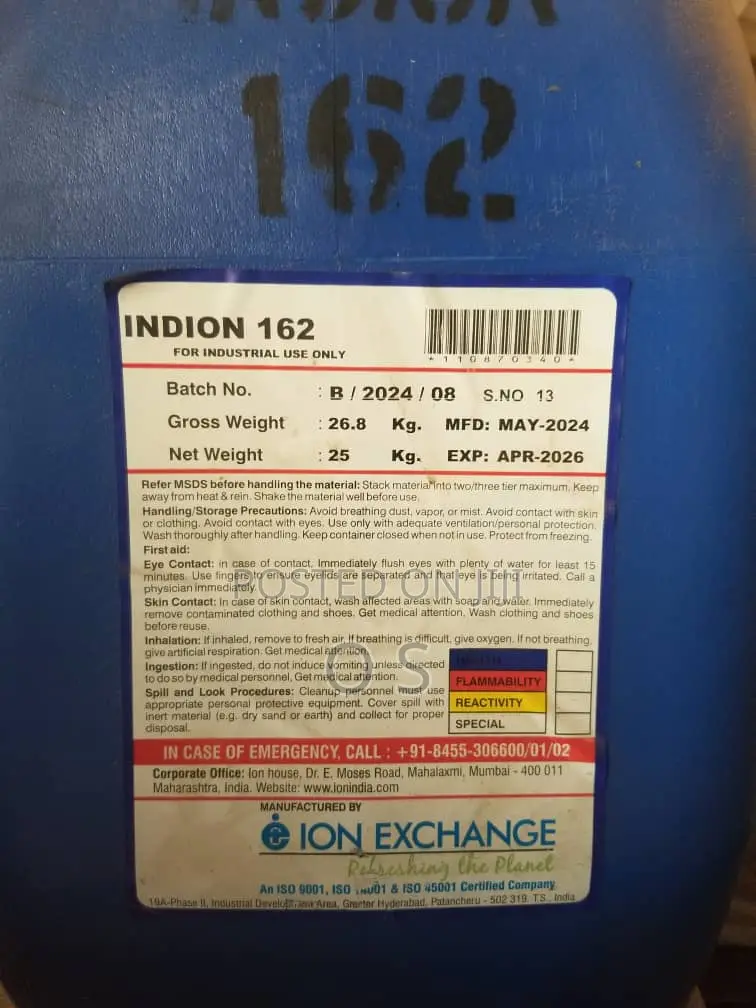 Indion 162 Oxygen Scavenger for Boiler (Ion Exchange)