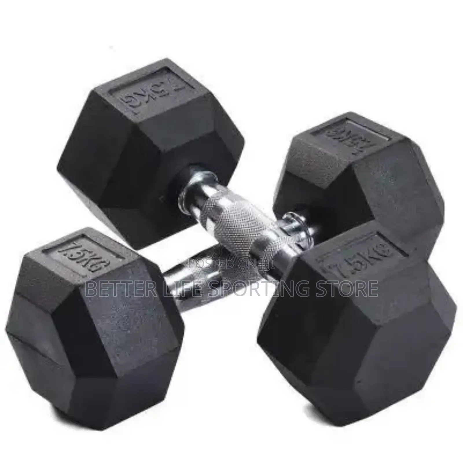 7.5 Kg Dumbbells Pair (Black Hexagonal)