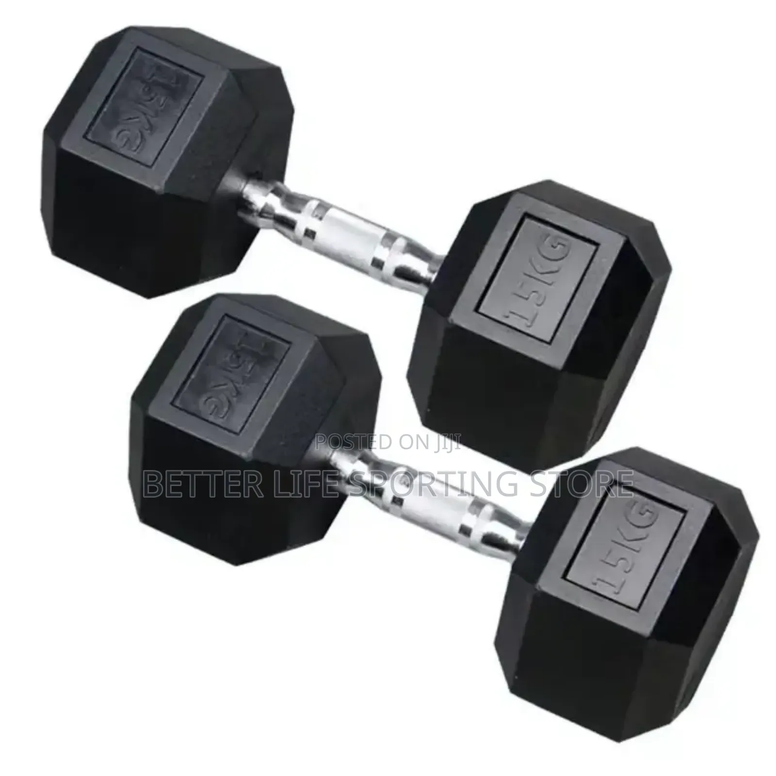 15 Kg Dumbbells Pair Hexagonal Black