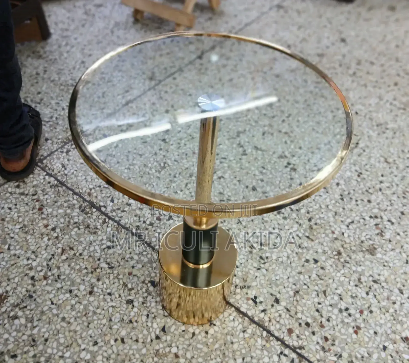 Gold Metallic Base Round Glass Transparent Coffee Side Table