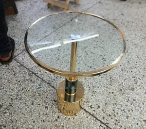 Gold Metallic Base Round Glass Transparent Coffee Side Table