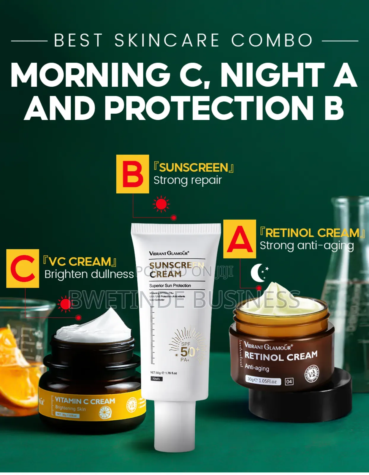 Anti-Aging Sunblock Set Retinol Cream Sunblock Vitamin C 3pc