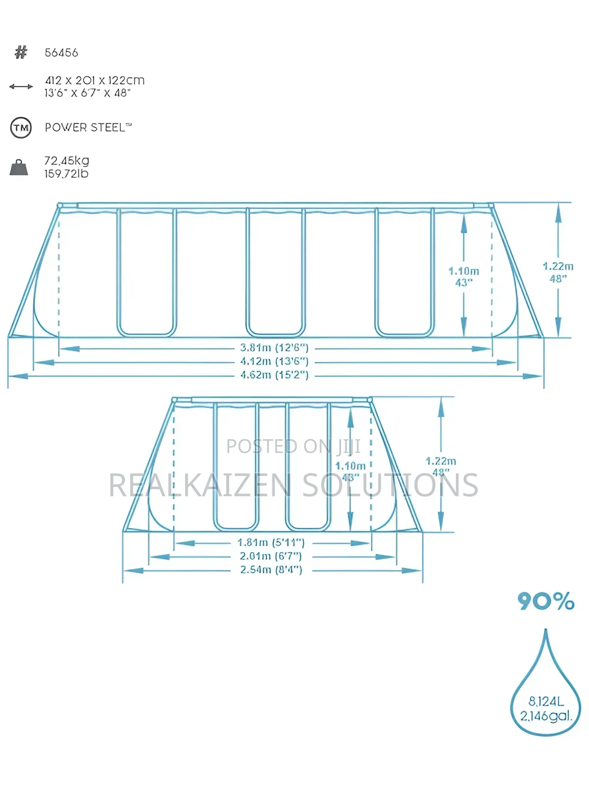 BESTWAY Rectangular Power Steel Frame 4.04x2.01x1m