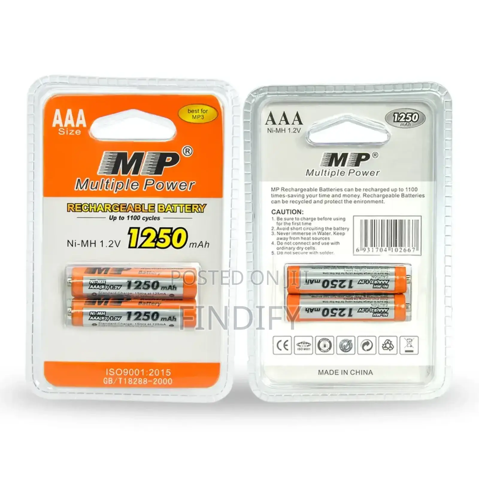 AAA 1250 Rechargeable Batteries Pair