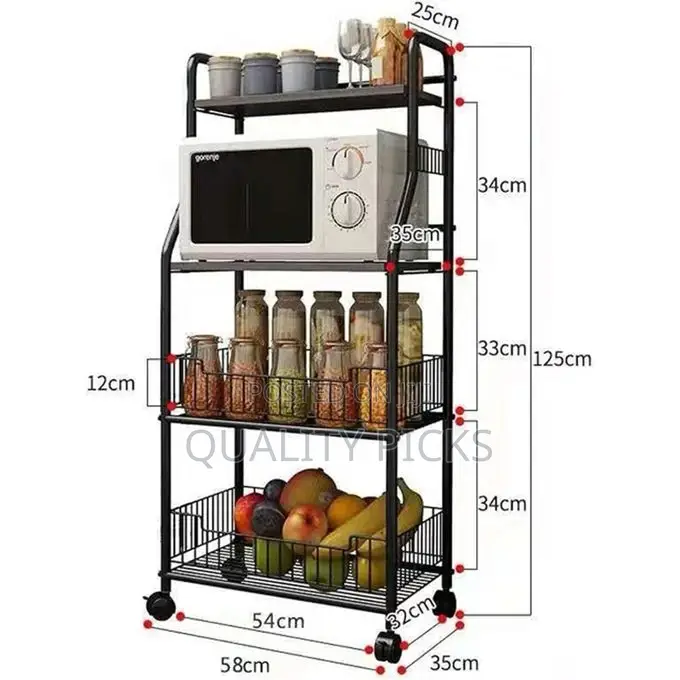 1 Piece of 4-Tiers Kitchen Microwave Stand Storage Trolley