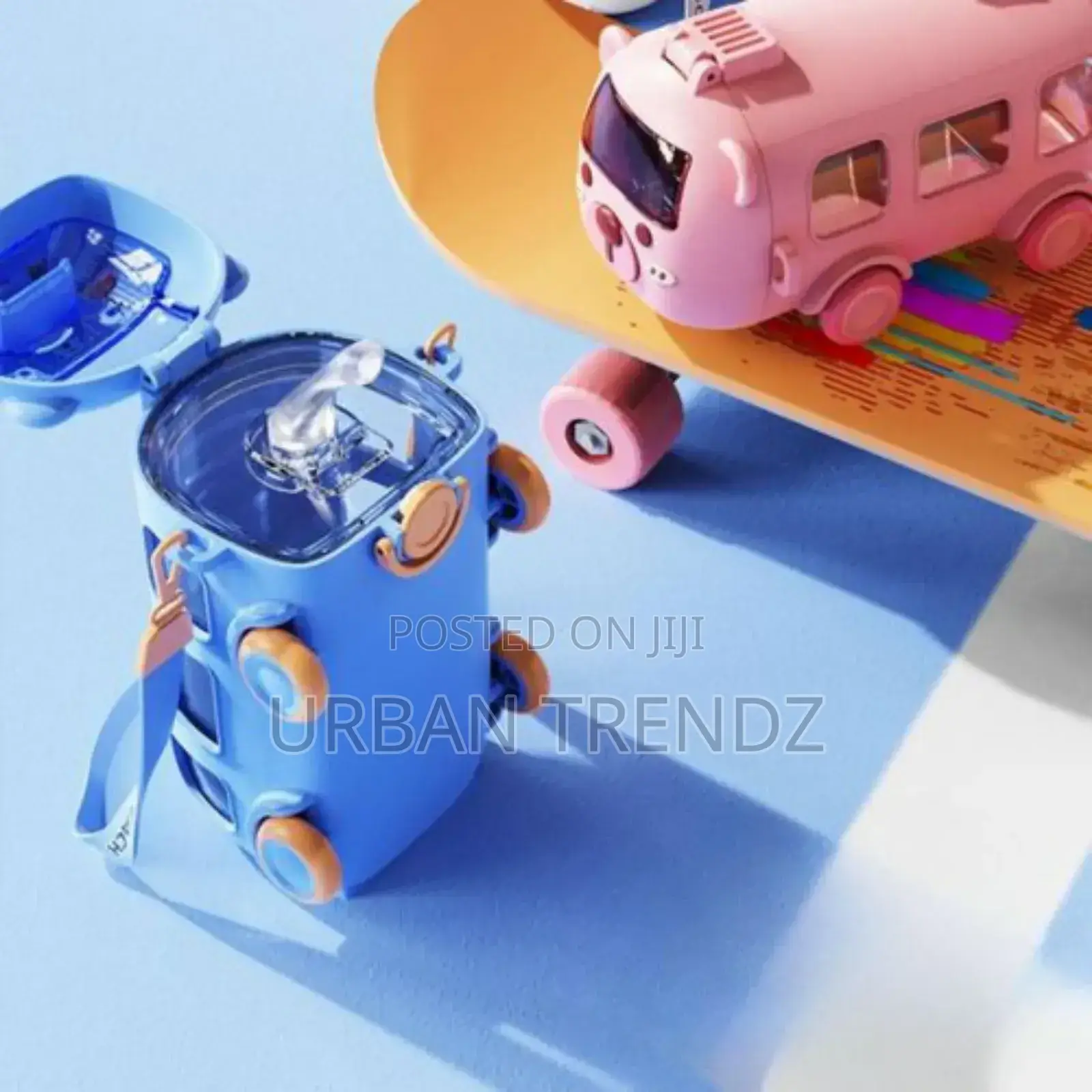 500ML Bus Water Bottle for Kids With Strap, Sipper, Straw