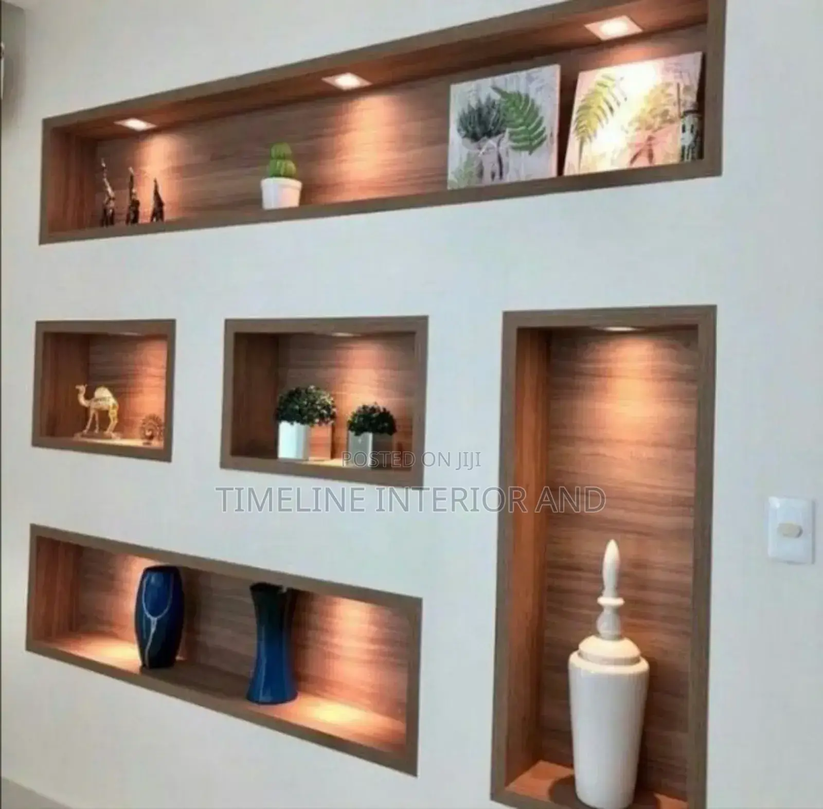 Gypsum and Wooden Wall Design.