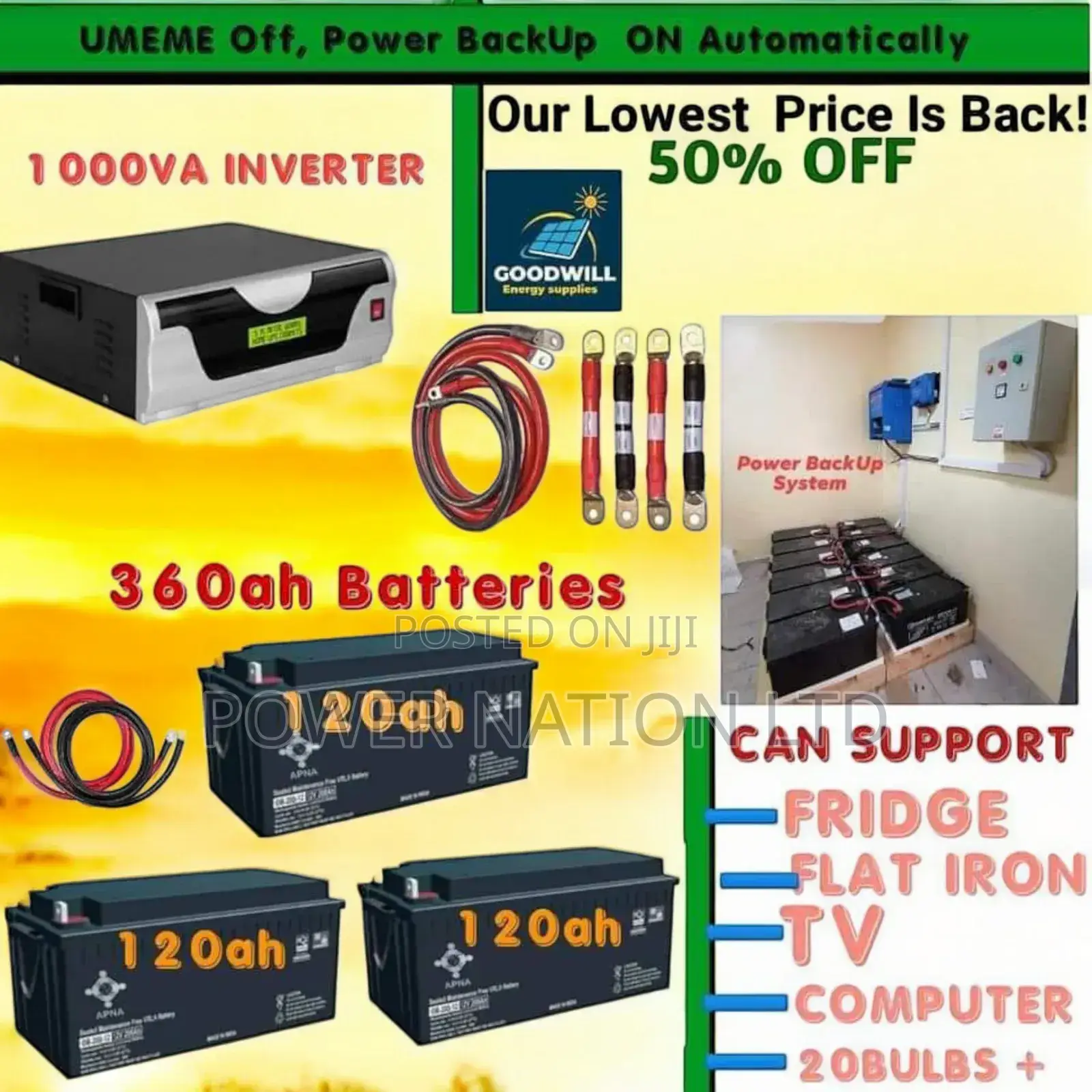1000va UPS Inverter and 360ah Batteries Power Back Up System