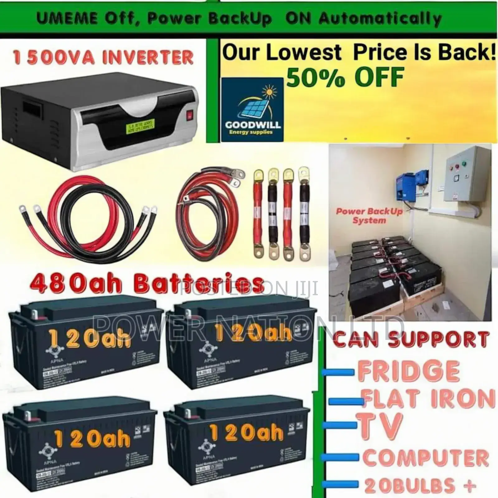 1500va UPS Inverter 480ah Batteries Power Back Up System