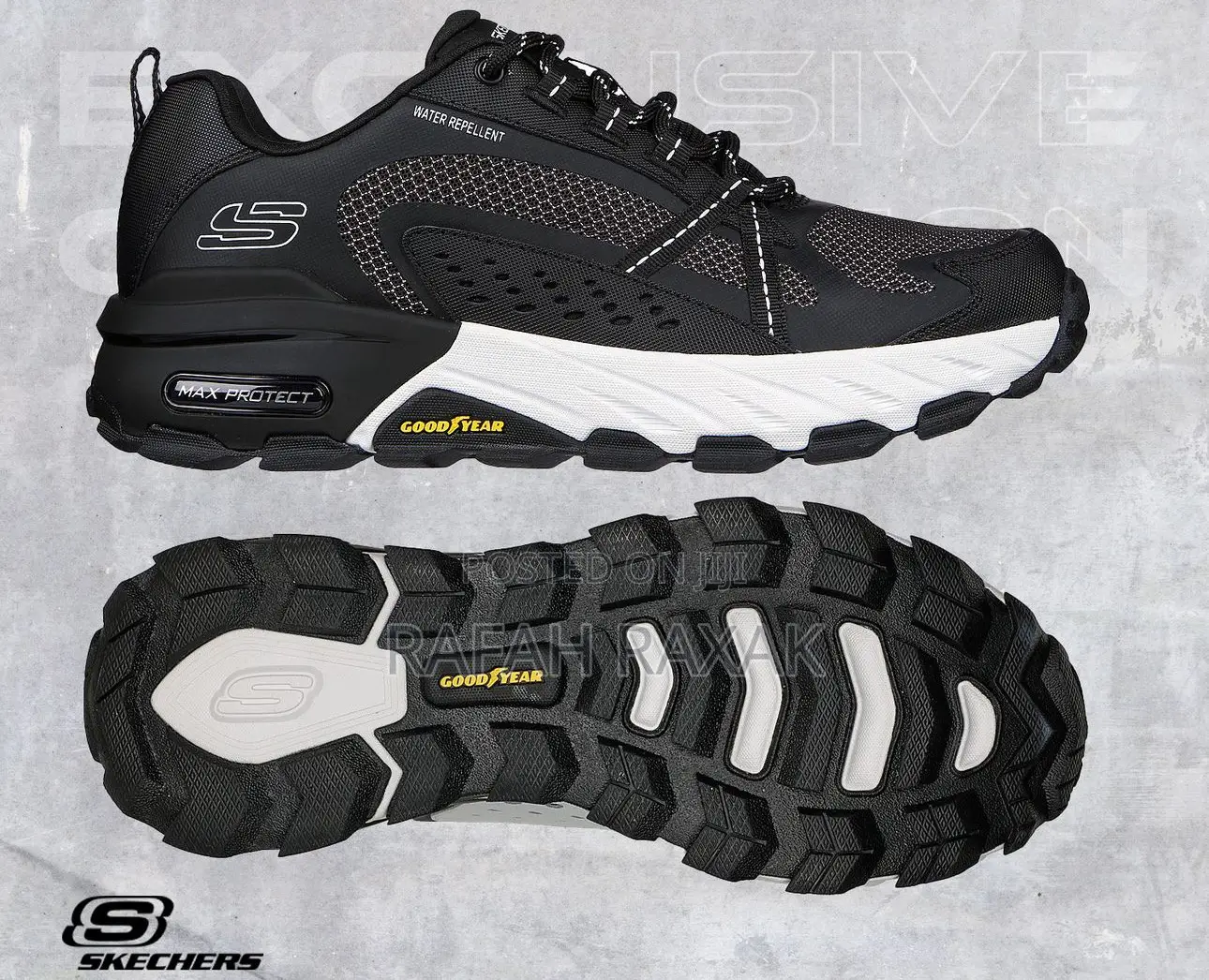 Black White Skechers Max Protect Outdoor Hiking Sneakers