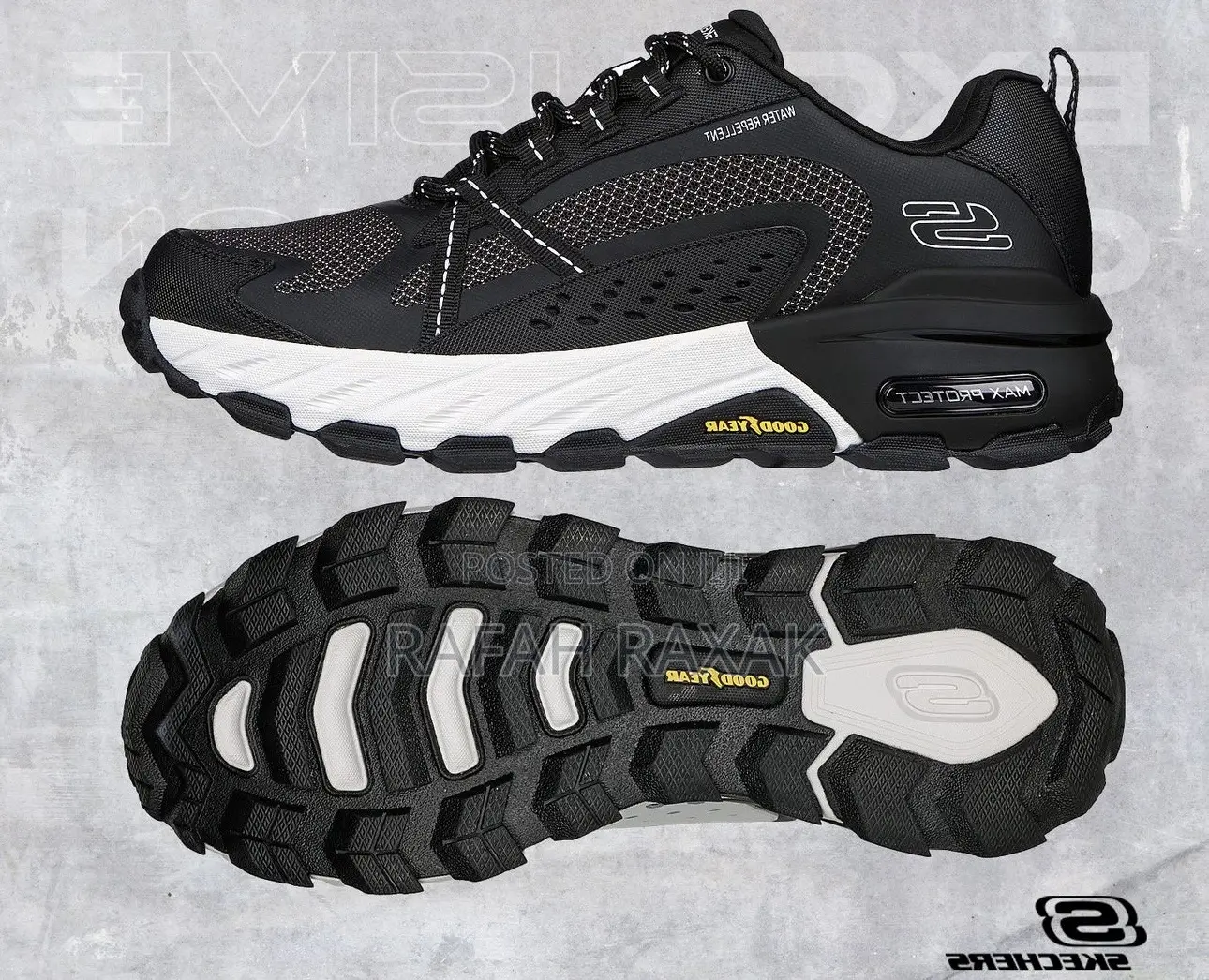 Black White Skechers Max Protect Outdoor Hiking Sneakers