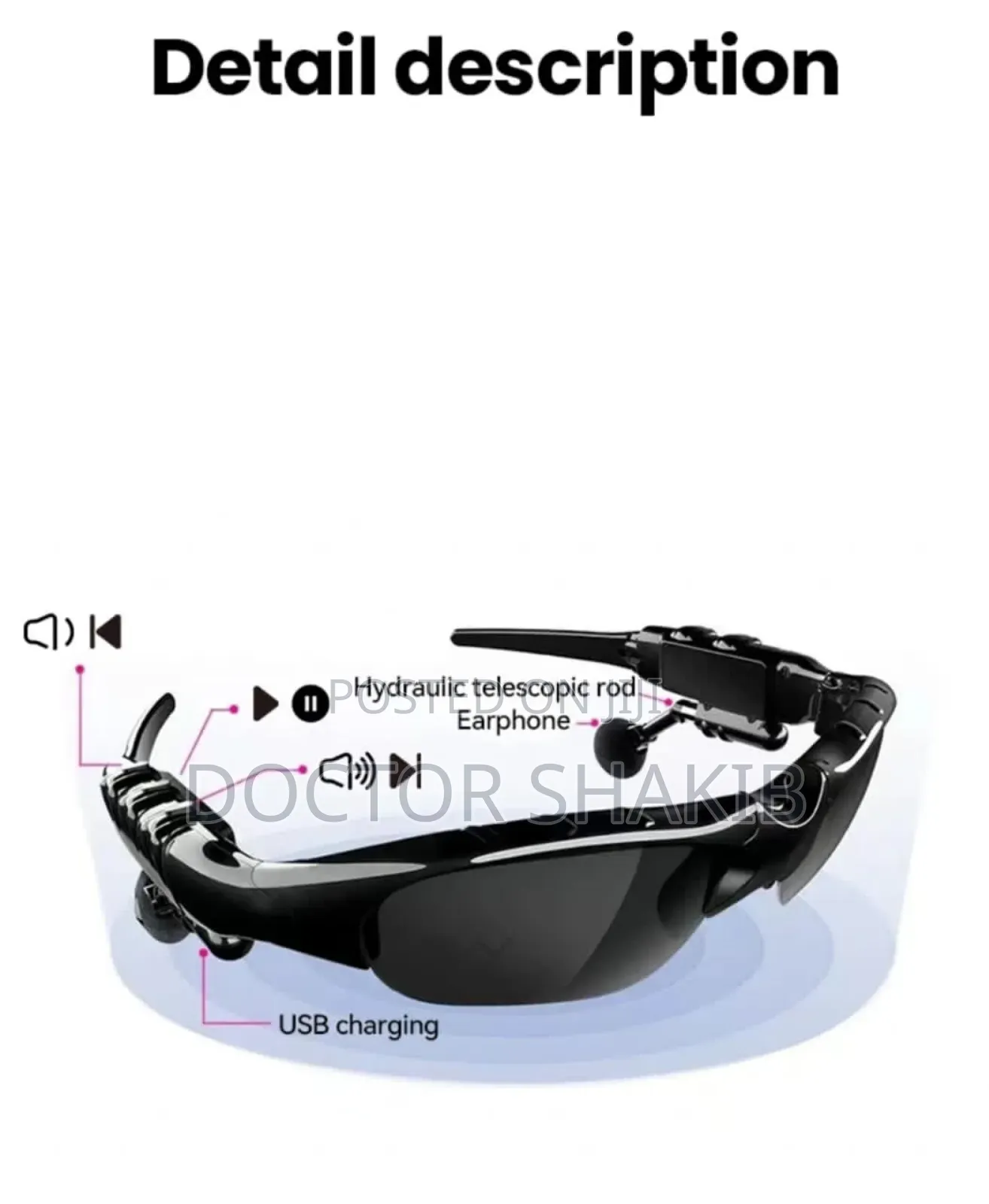 Wireless Headset Fashion Sunglasses-Black