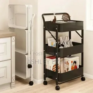 Photo - 4 Tier Storage Shelve Wheels Rack -Black