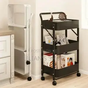 4 Tier Storage Shelve Wheels Rack -Black