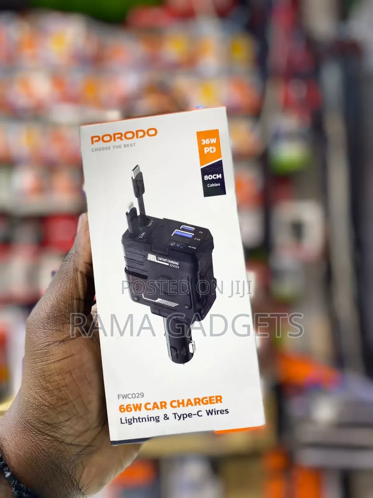 Porodo 66W Car Charger Lightning Type-C - Black
