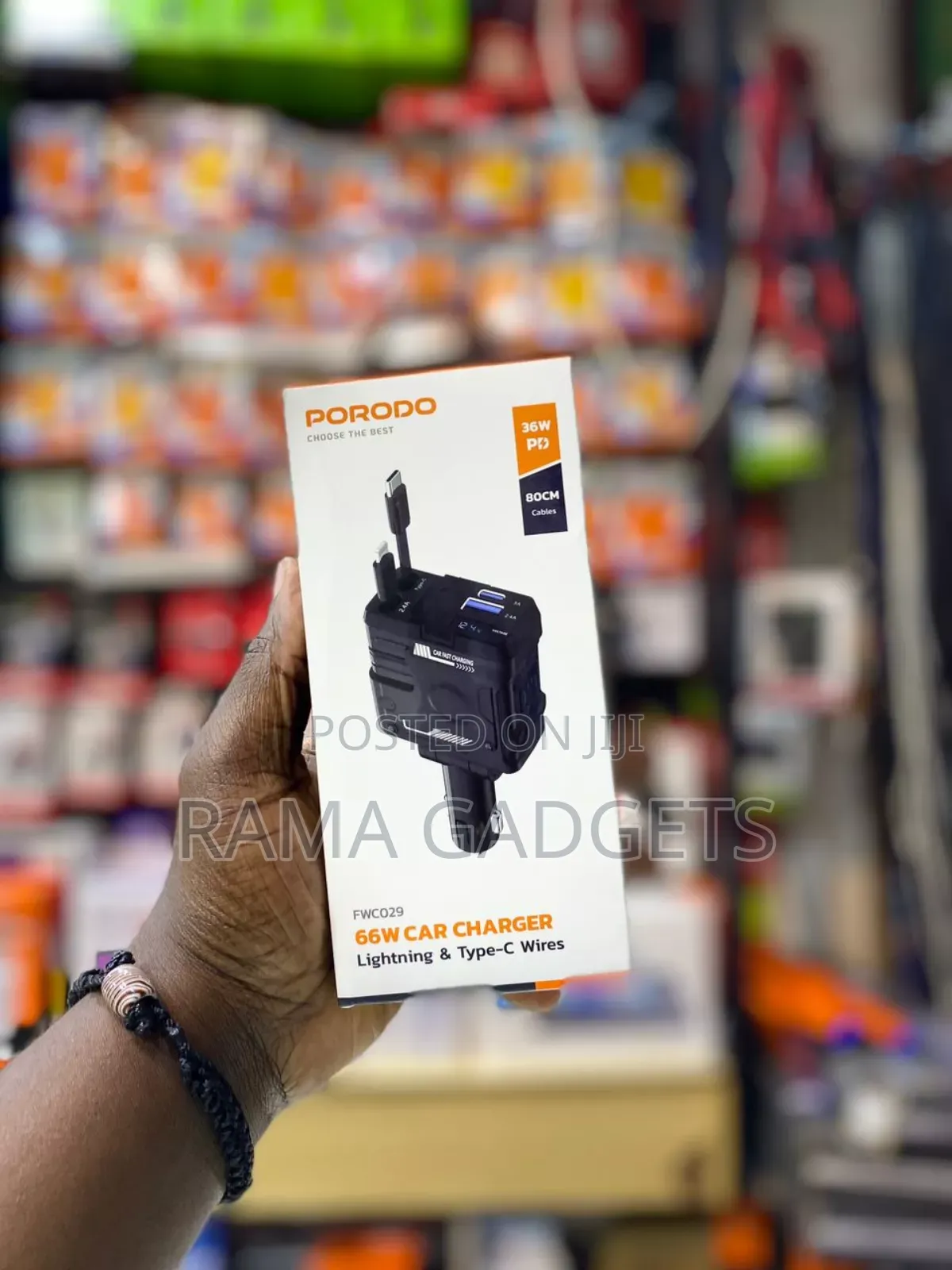 Porodo 66W Car Charger Lightning Type-C - Black