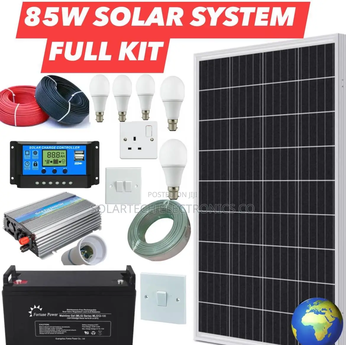 85W Solar Energy System Full Kit/ High Capacity Battery.