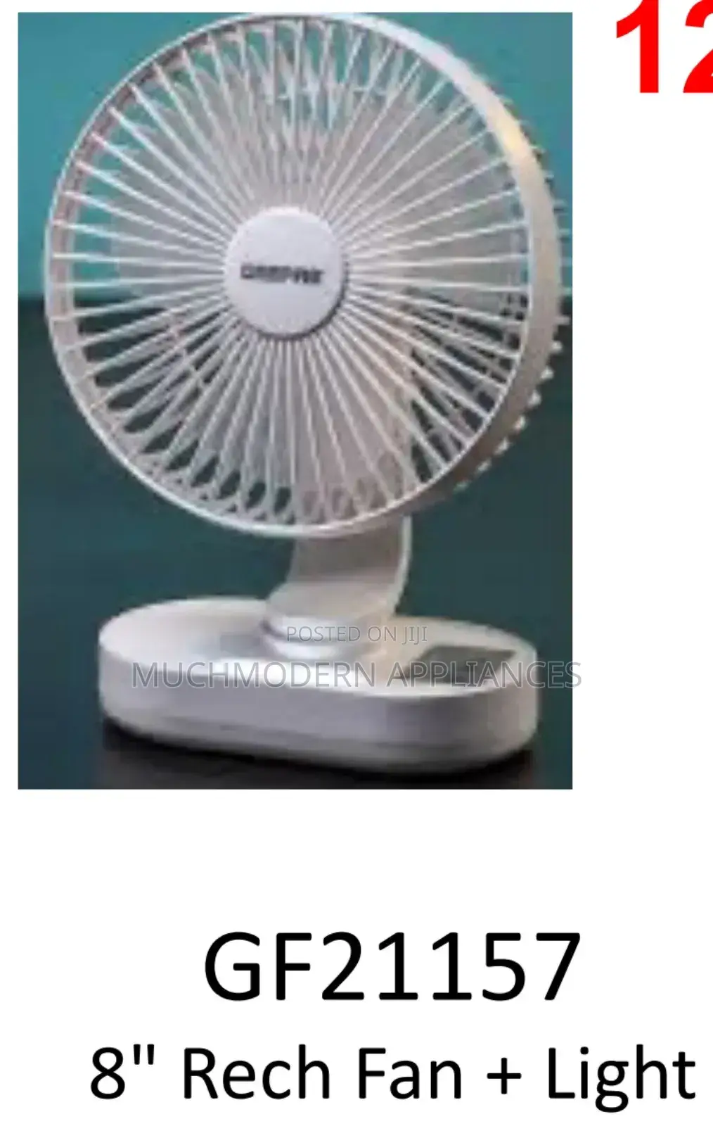Geepas GF21157 
8" Rech Fan + Light