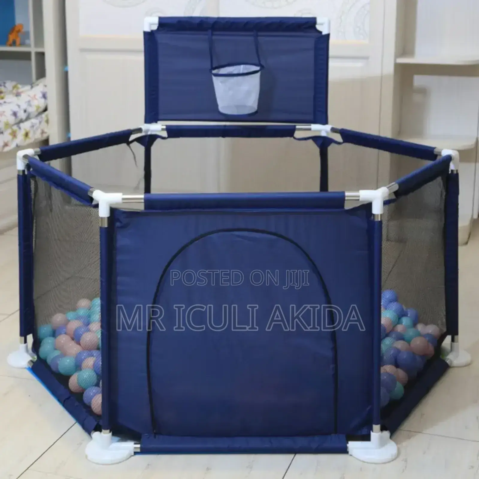 Indoor/Outdoor Baby Fence Play Pen WTH Ball Basketball Net