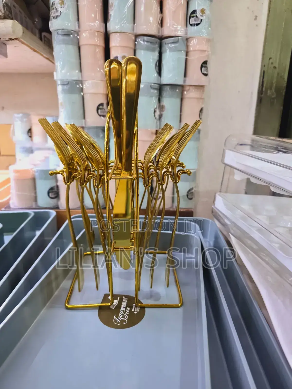 24pcs Golden Fork, Spoon and Bread Knives