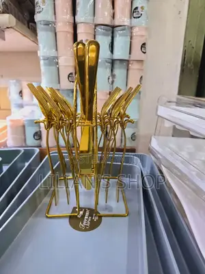 24pcs Golden Fork, Spoon and Bread Knives