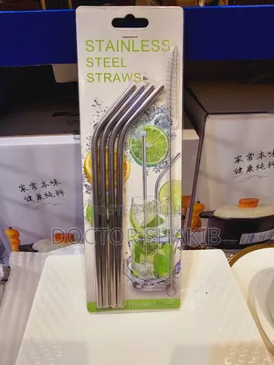 4pcs Stainless Steel Bent Straw With Cleaning Brush