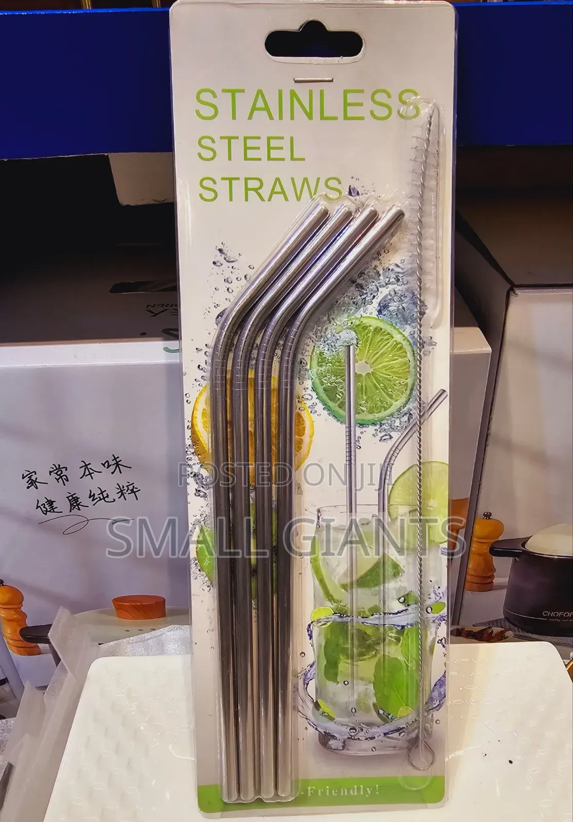 Stainless Steel Bent Straws 4 Pieces With Cleaning Brush
