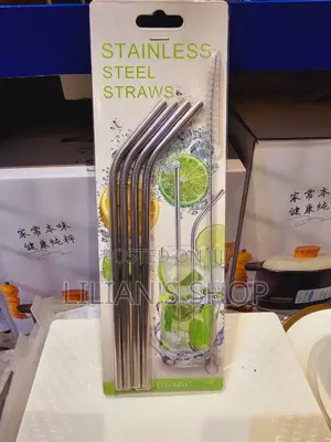 Stainless Steel Bent Straw 4 Pieces With Cleaning Brush