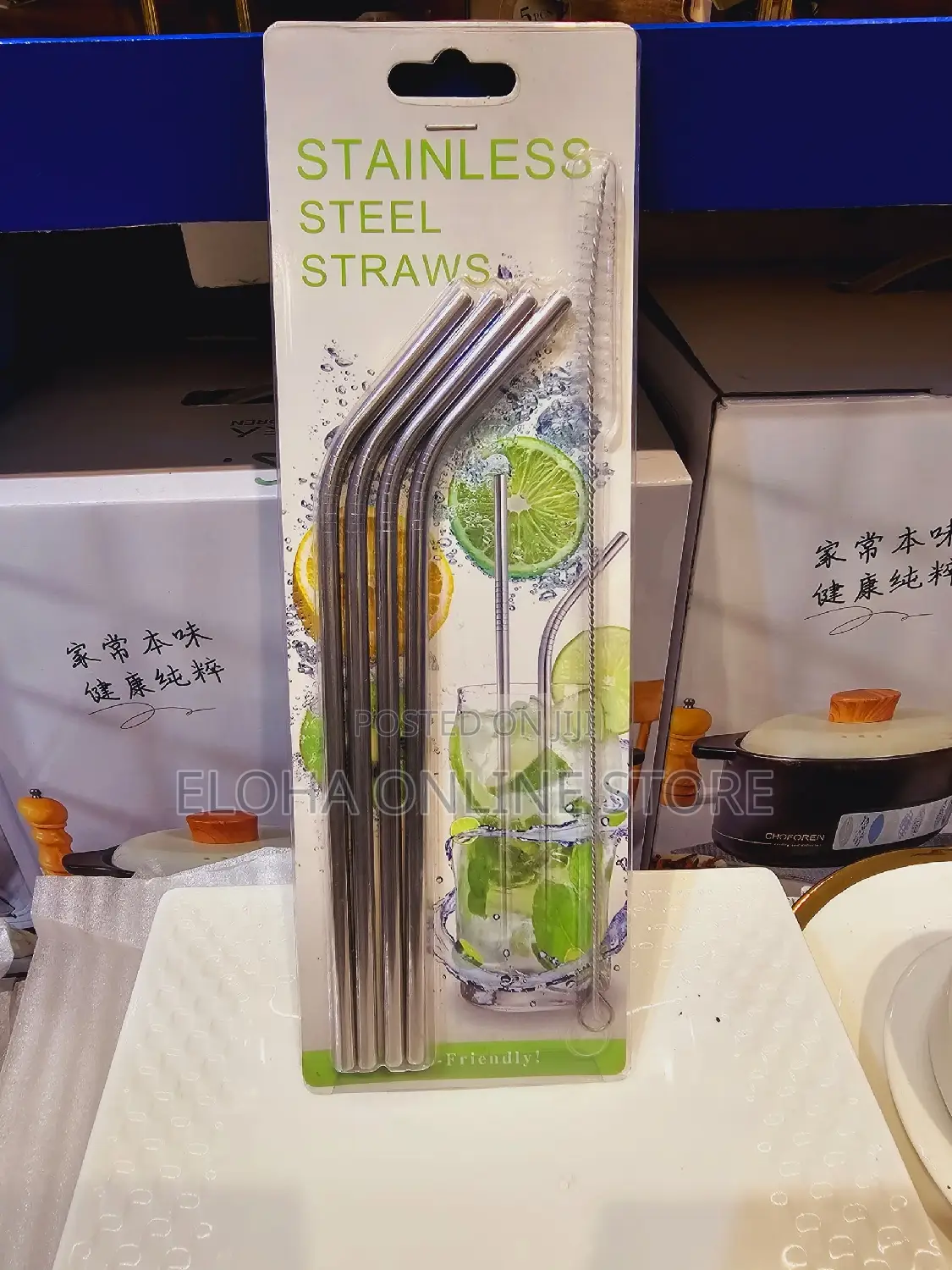 Stainless Steel Bent Straw 4 Pieces With Cleaning Brush