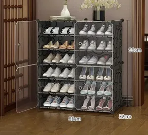 Portable Plastic Shoe Rack Organizer With Door