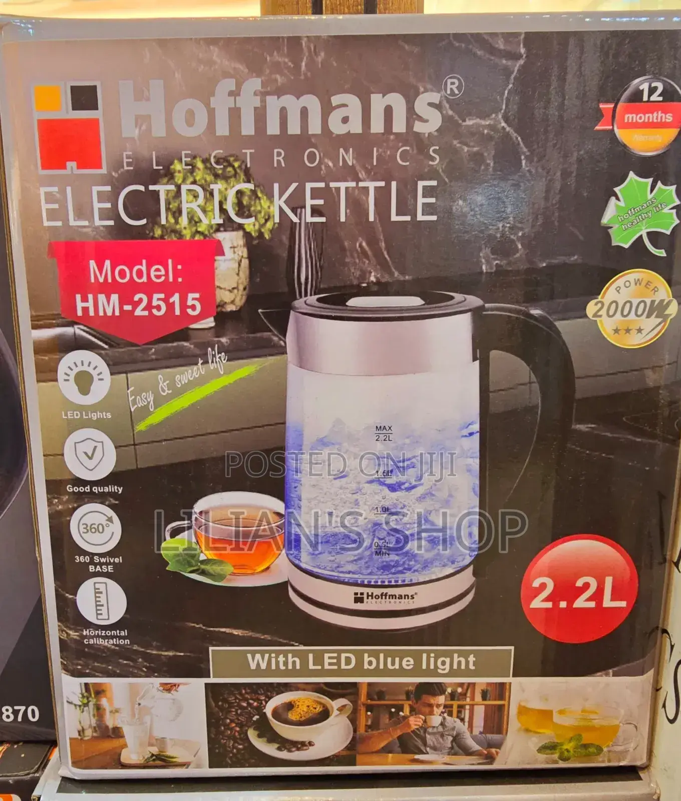 New Hoffman Led Blue Light Electric Transparent Water Kettle