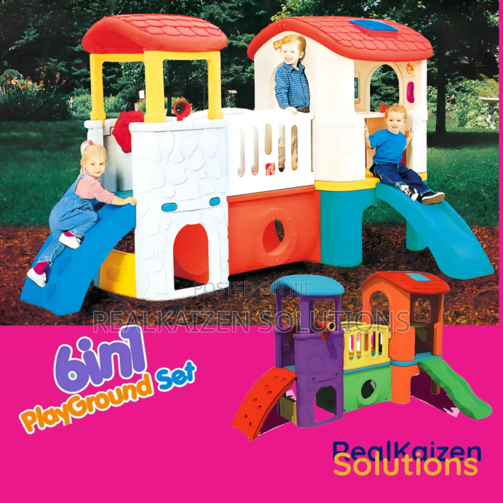 Indoor/Outdoor Multiply Twin Tower Playhouse Set With Slides