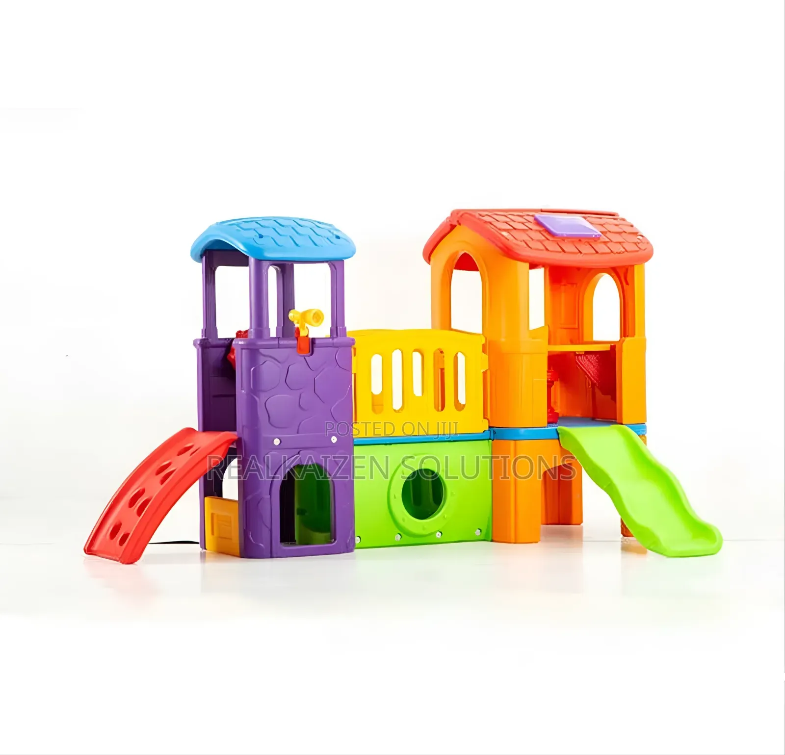 Indoor/Outdoor Multiply Twin Tower Playhouse Set With Slides