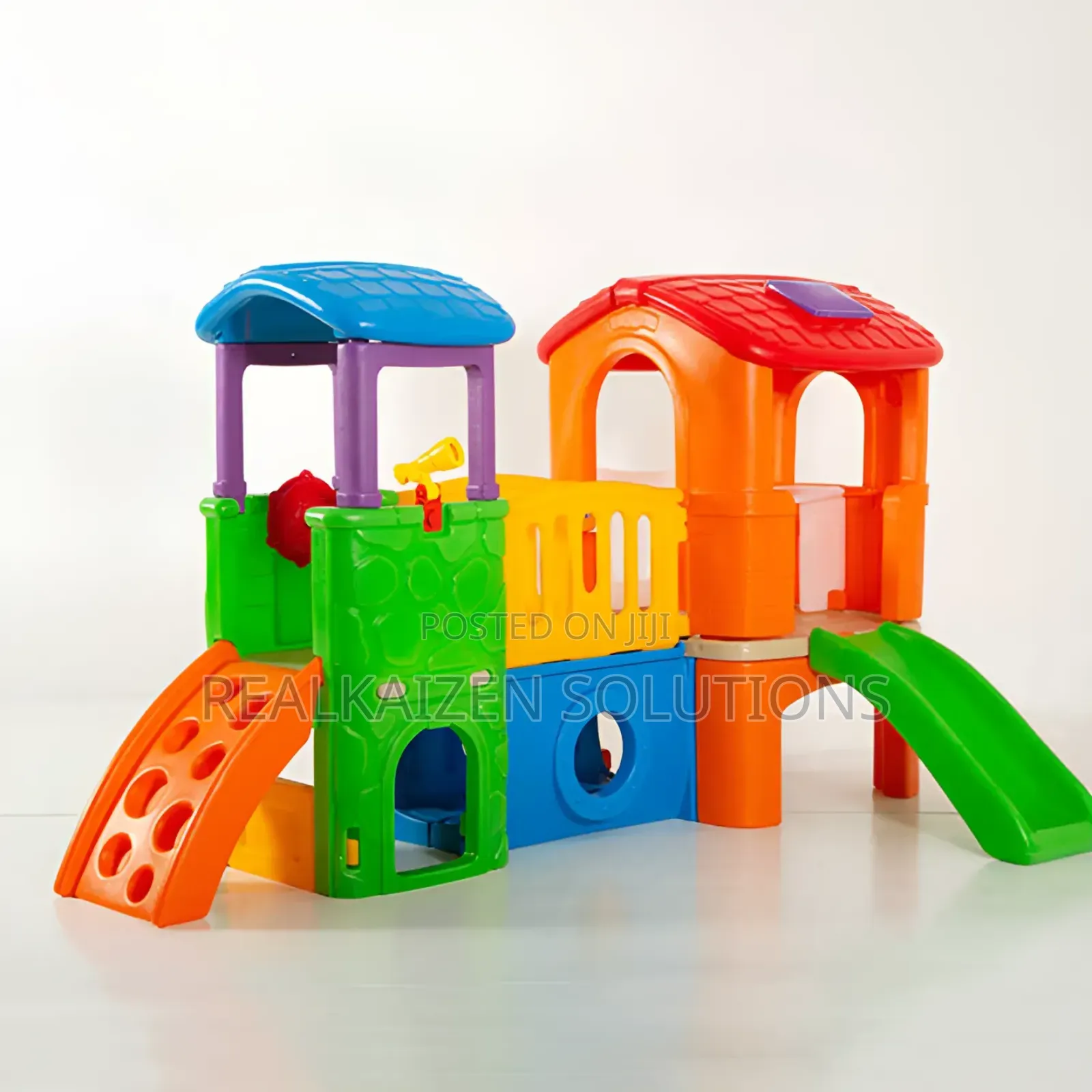 Indoor/Outdoor Multiply Twin Tower Playhouse Set With Slides
