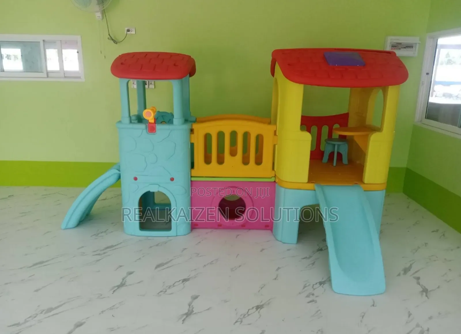 Indoor/Outdoor Multiply Twin Tower Playhouse Set With Slides
