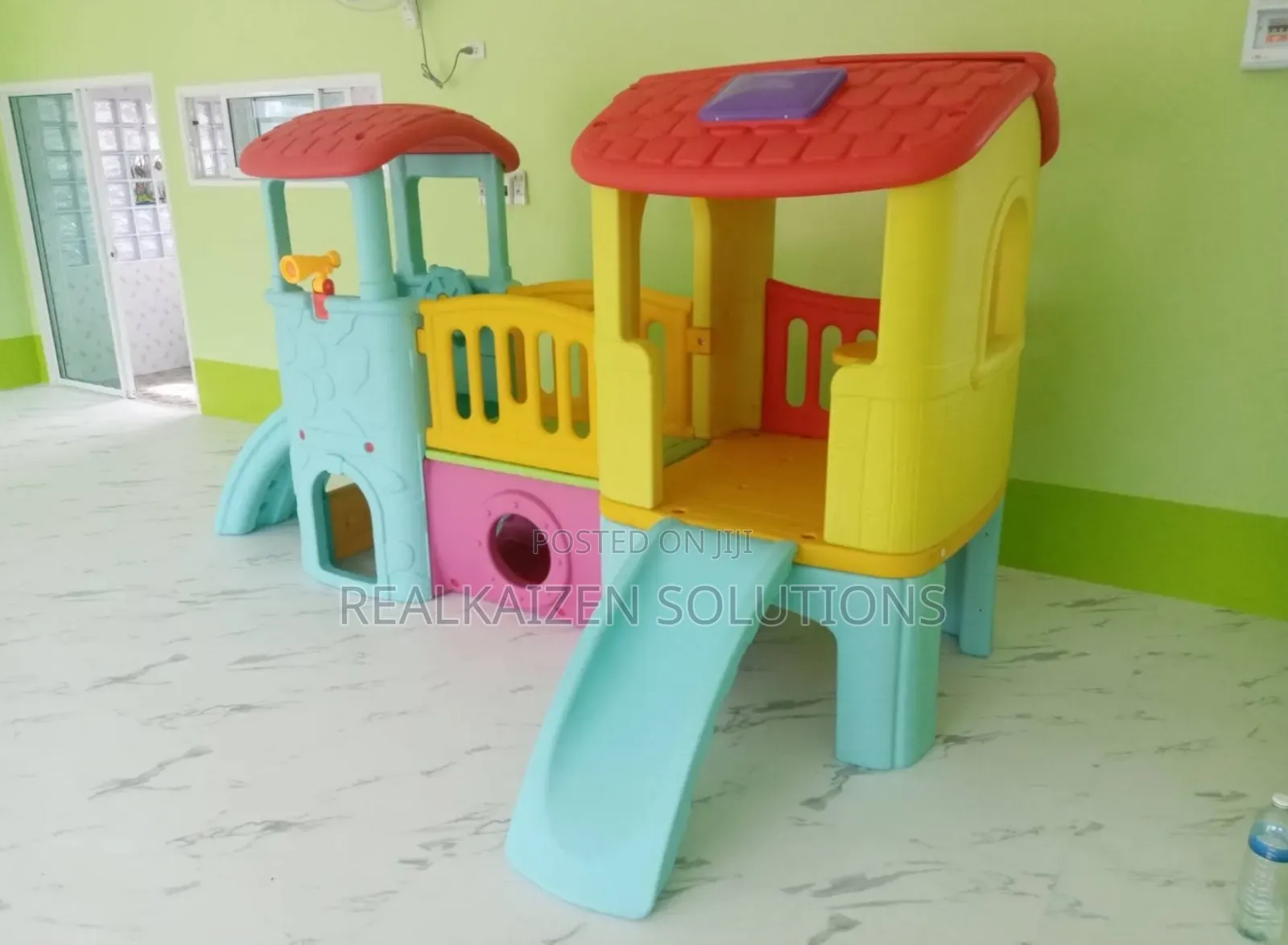 Indoor/Outdoor Multiply Twin Tower Playhouse Set With Slides
