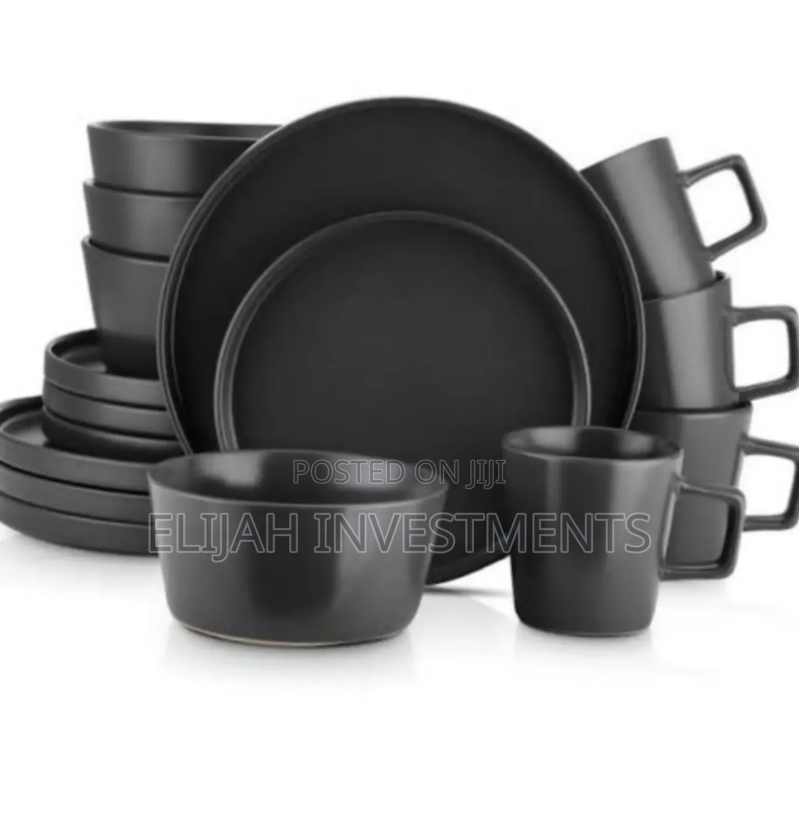 16 PCS Black Dinner Plates,Cups,Side Plates,Bowels