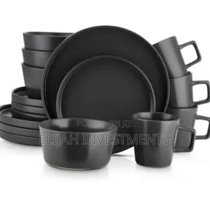 16 PCS Black Dinner Plates,Cups,Side Plates,Bowels