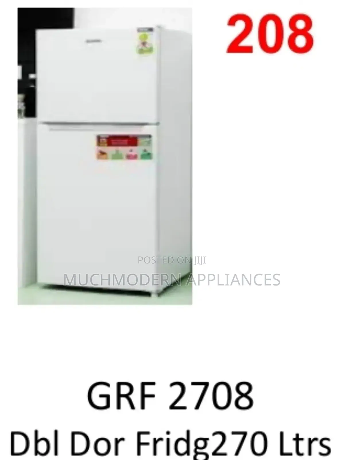 Geepas GRF 2708
Double Door Fridg270 LTRS