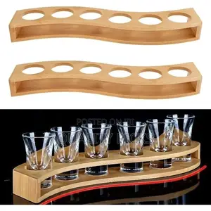 Shot Glass Tray Wooden Bamboo Holder Vintage Liquor
