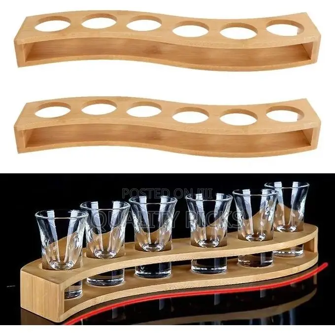 Shot Glass Tray Wooden Bamboo Holder Vintage Liquor
