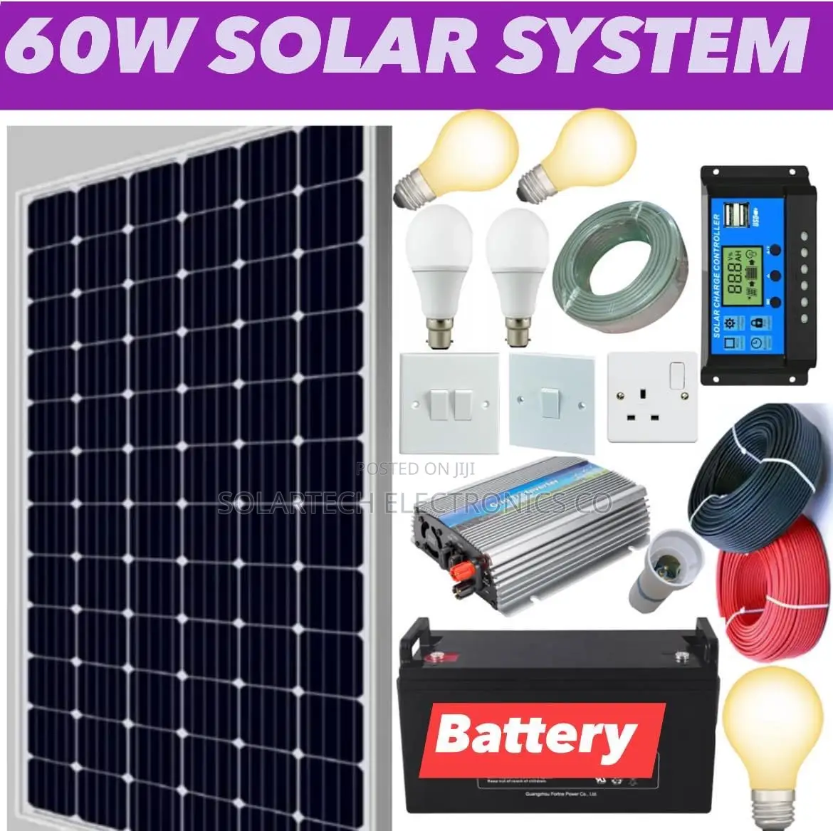 60W Solar System Full Kit/ High Capacity Battery