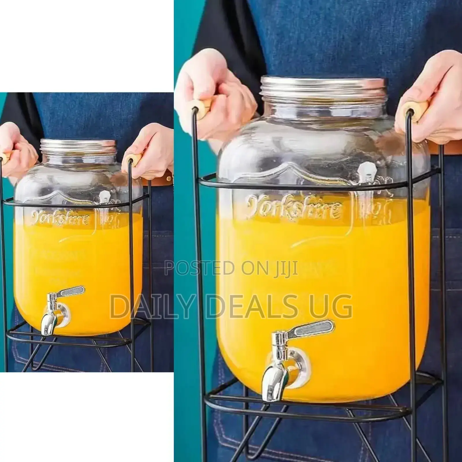 Glass Juice Dispenser With Stainless Holder