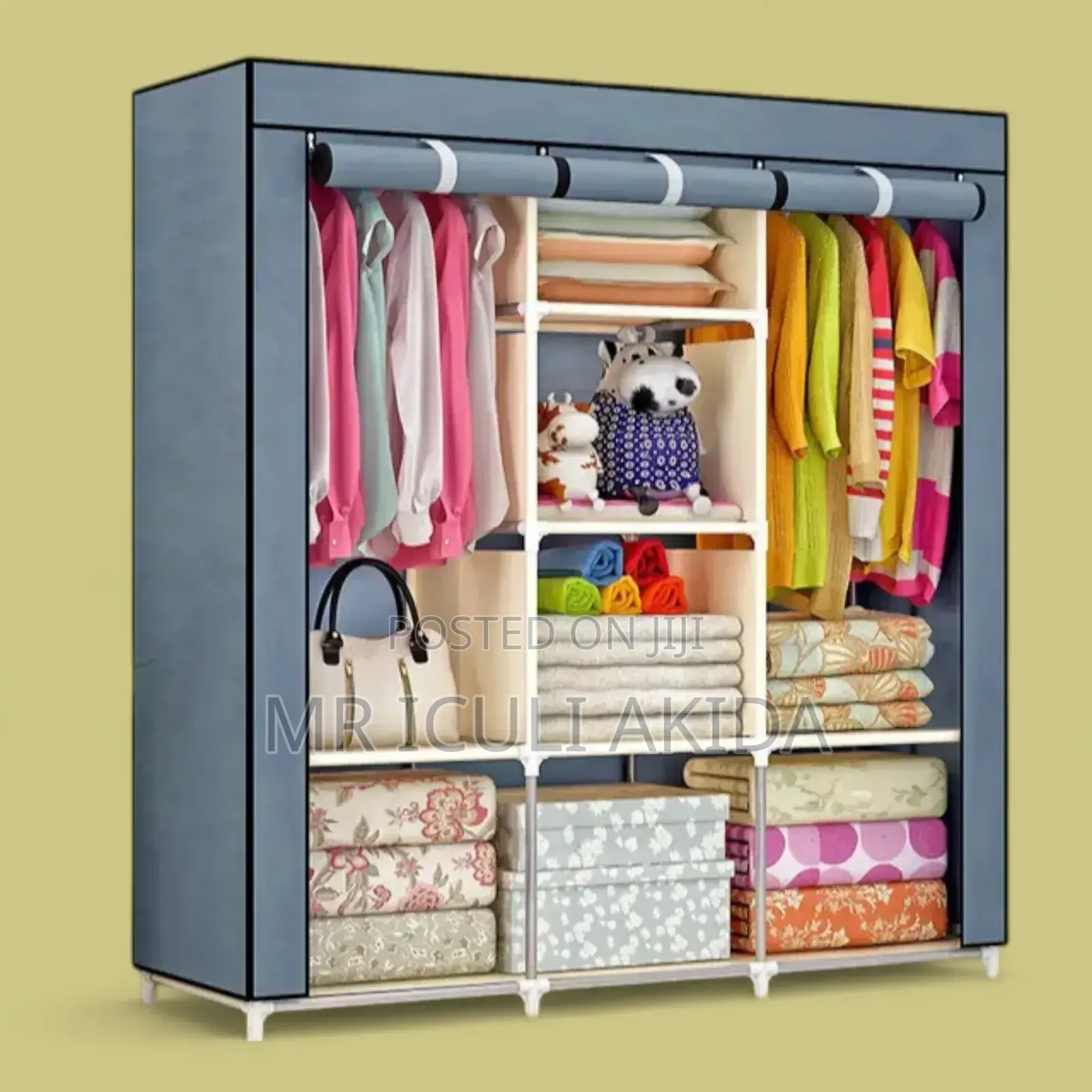 3column Non-Woven Foldng Zip Close Wardrobe WTH Steel Frame