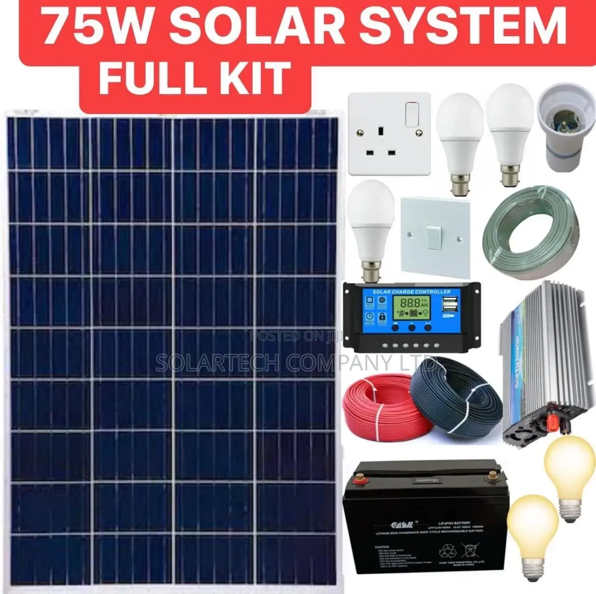 75W Solar Energy System Full Kit/ 50ah Battery Power.