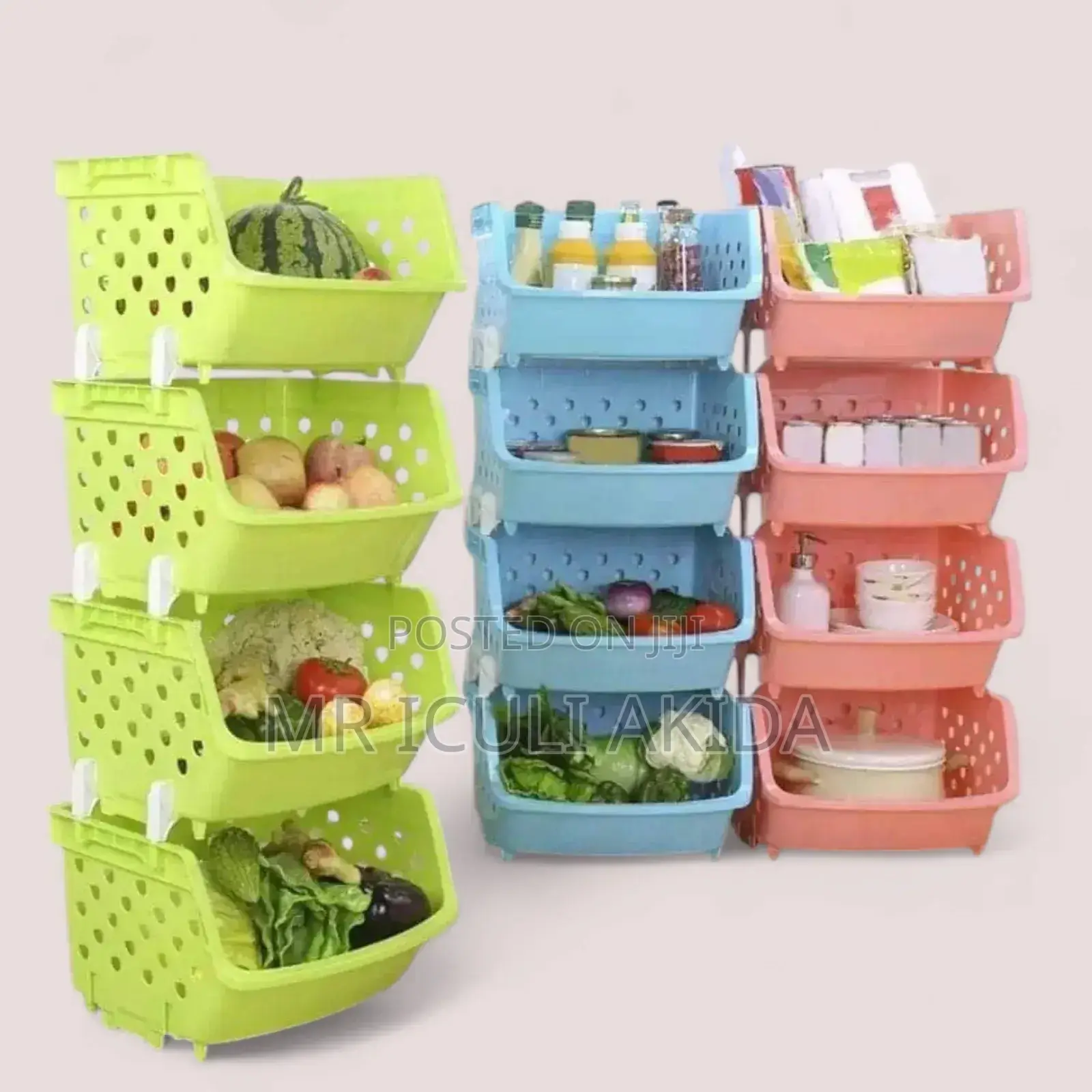 4tier Golden Plastic Kitchen Vegetable Storage Rack Hamper