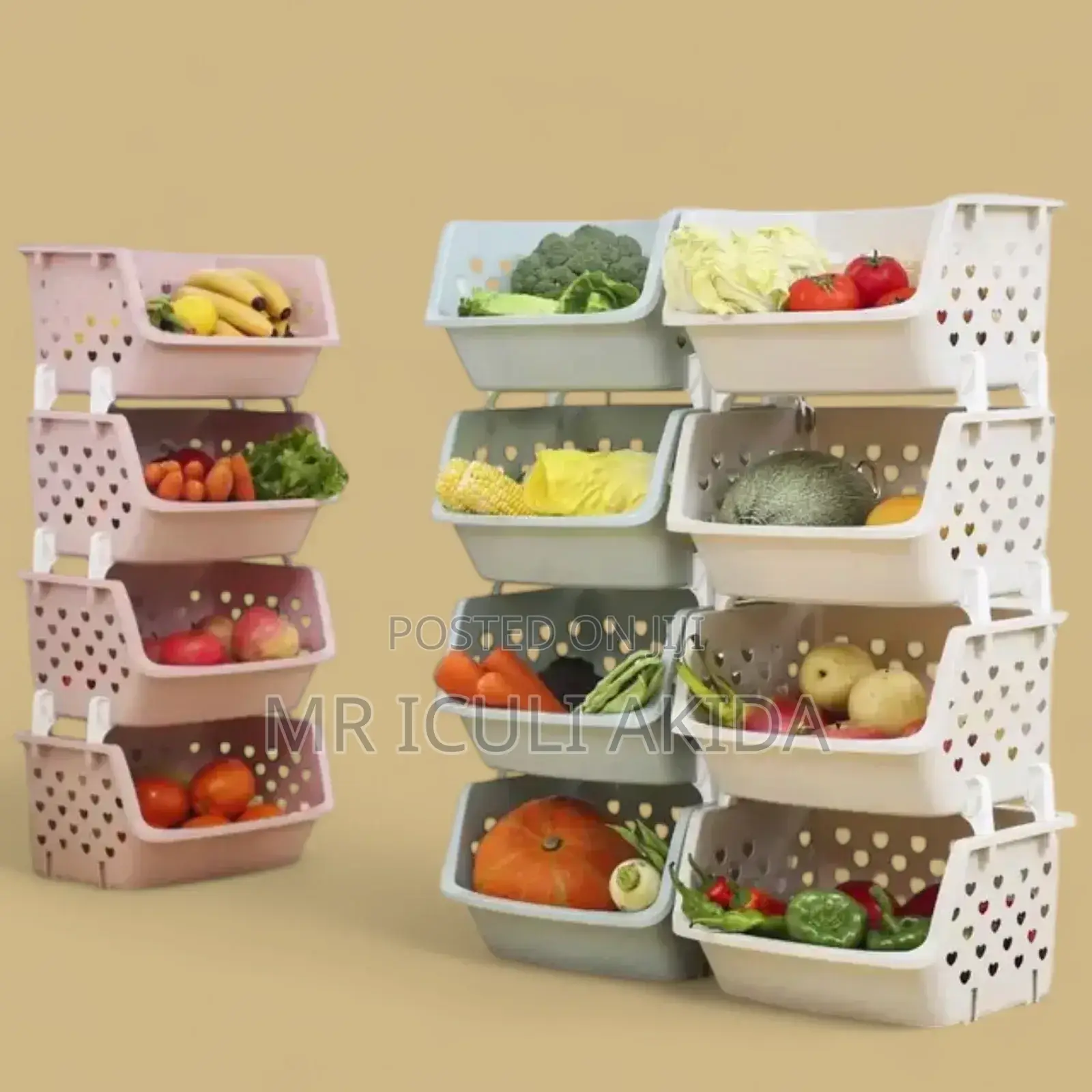 4tier Golden Plastic Kitchen Vegetable Storage Rack Hamper