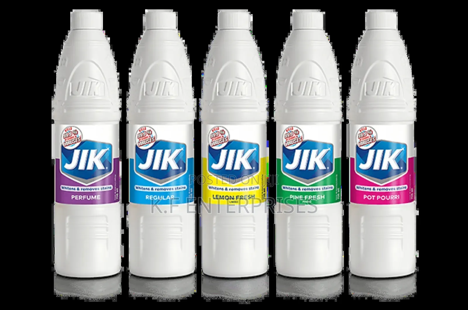 Jik Bleach Regular 180ml, 750ml, 1.5litres, 5litres.