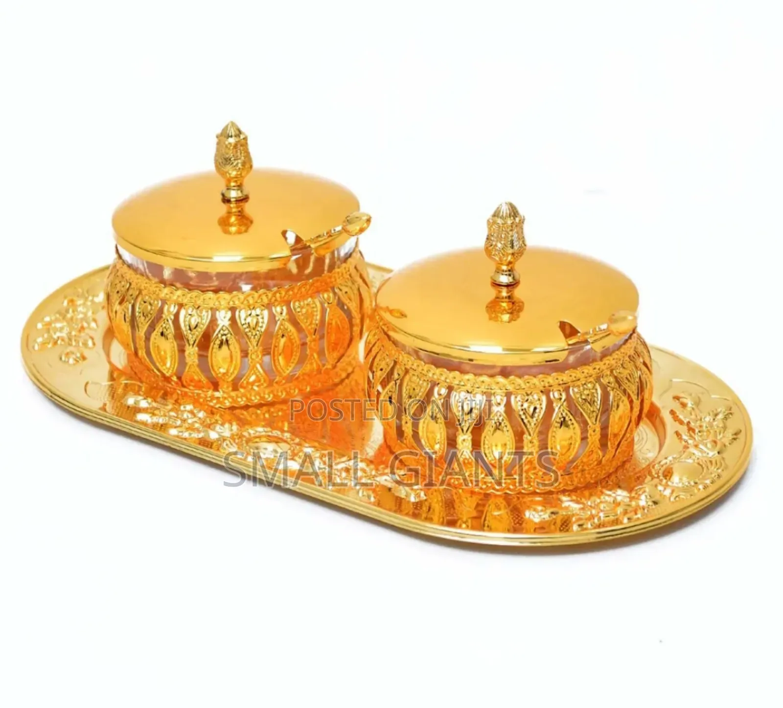 Stainless Steel Royal Golden Sugar Pots With Tray and Spoons